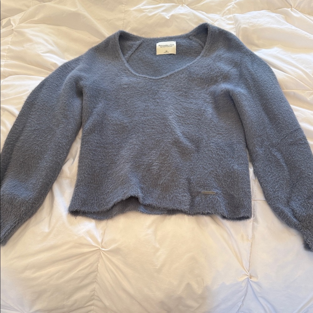 Abercrombie & Fitch Dusty Blue Fuzzy Scoop-Neck Sweater